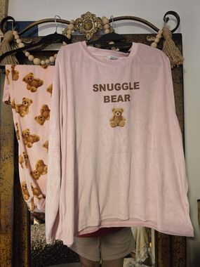 Spoiled Pink Snuggle Bear Pajama Set with Teddy Print